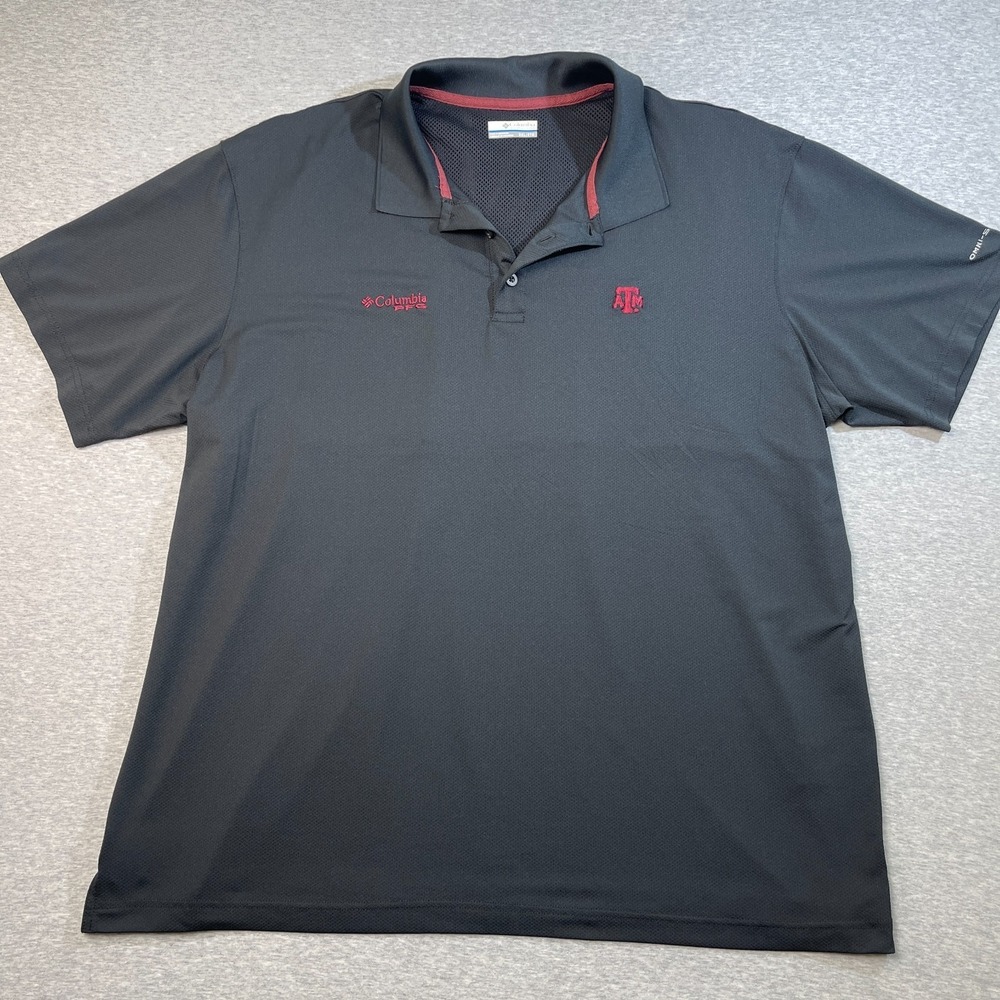 Columbia PFG Texas AM Aggies Polo Shirt Mens XXL 2XL Black Fishing Vented